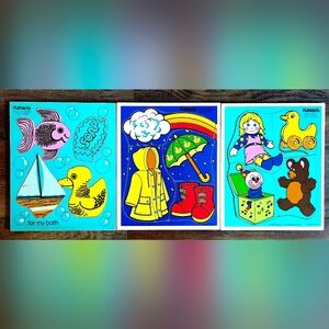 Vintage Playskool Wooden Puzzle Lot Of 3 Toys Tub